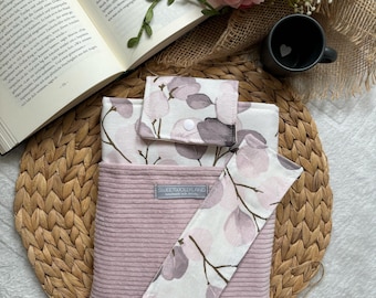 Buchhülle Cord Rosa Eukalyptus Booklover Bücherhülle Geschenkidee Geschenk Kindle Liberty Cozy Readin  Buchtasche Pastell Aquarell Bag Rosé