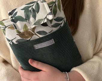 Book cover, fabric book cover with canvas • Padded book bag • Book accessories, bookmarks, book sleeves, Kindle case
