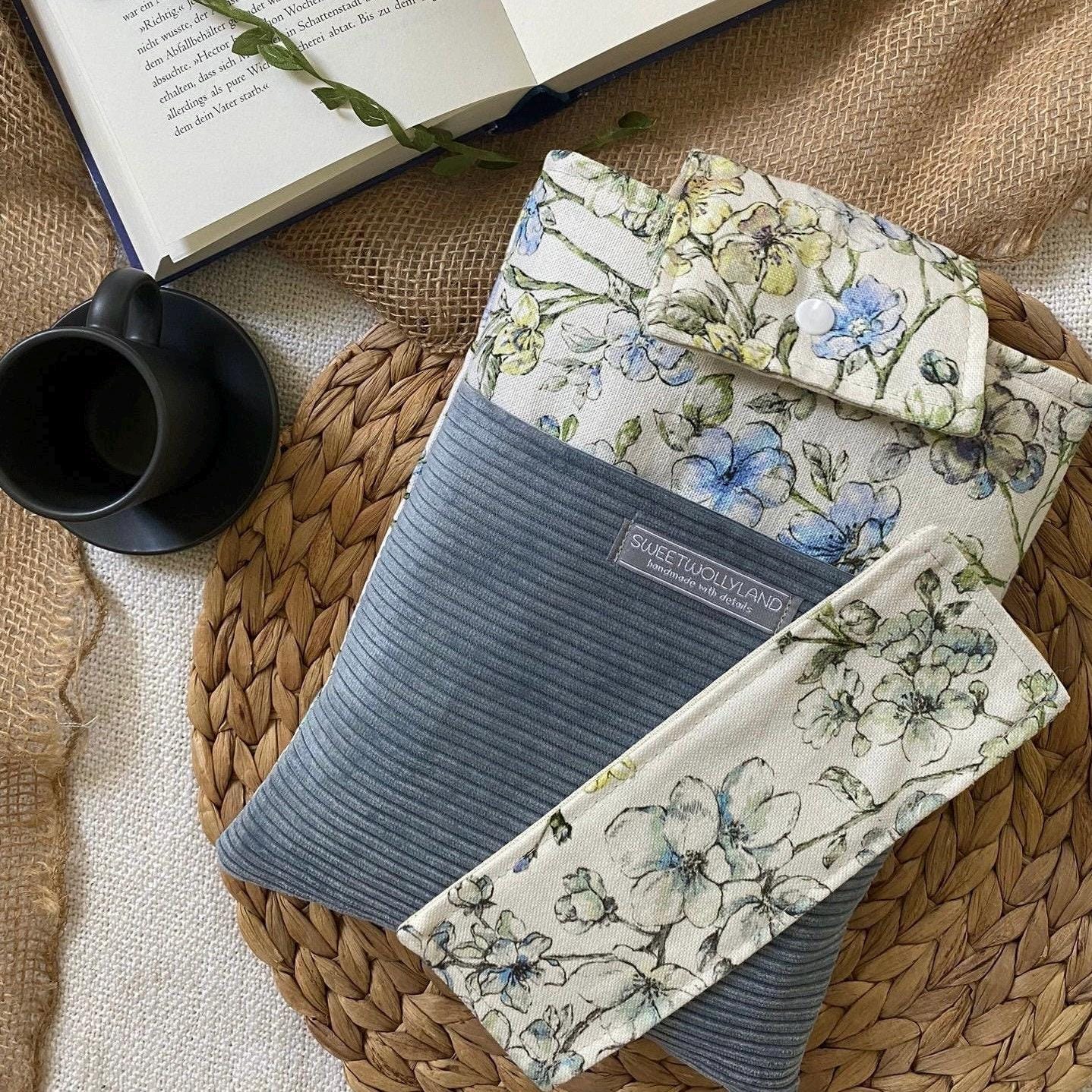 Capa de livro flores de cerejeira Japão inclui marcador de página capa de livro de veludo cotelê bolsa de lona para livros bolsa de presente acolchoada Kindle Sakura Booksleeves
