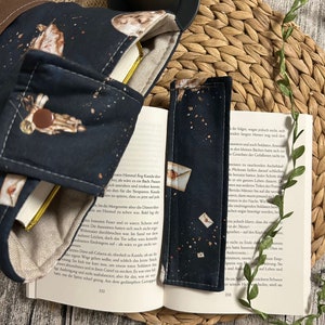 Buchhülle Stoff Magie Bücherhülle mit Canvas Buchtasche gepolstert Büchertasche buch accessoires Lesezeichen Book sleeves Booksleeves imagem 6