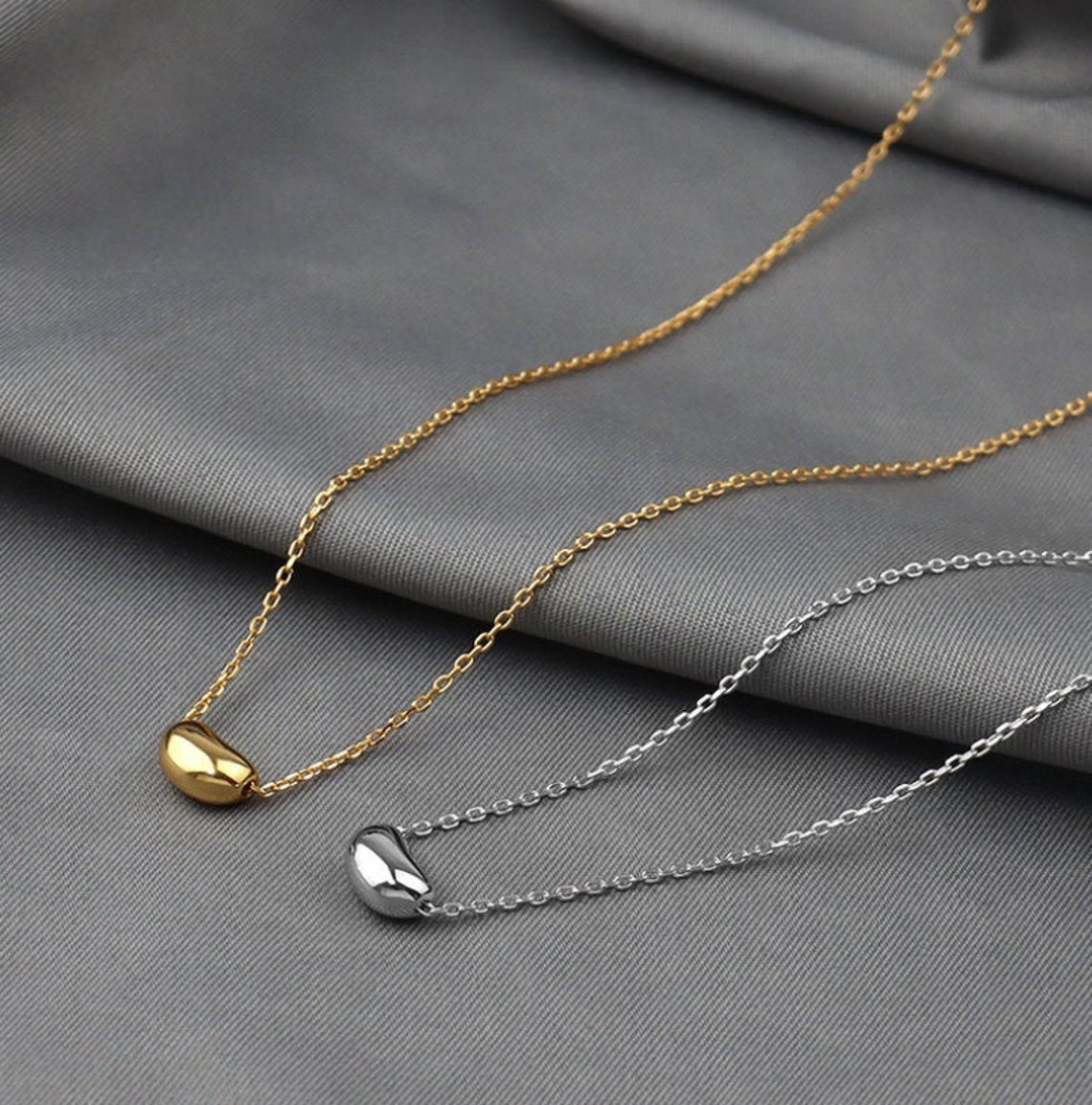 Gold Bean Necklace Gold Plated on SterlingSilver Etsy
