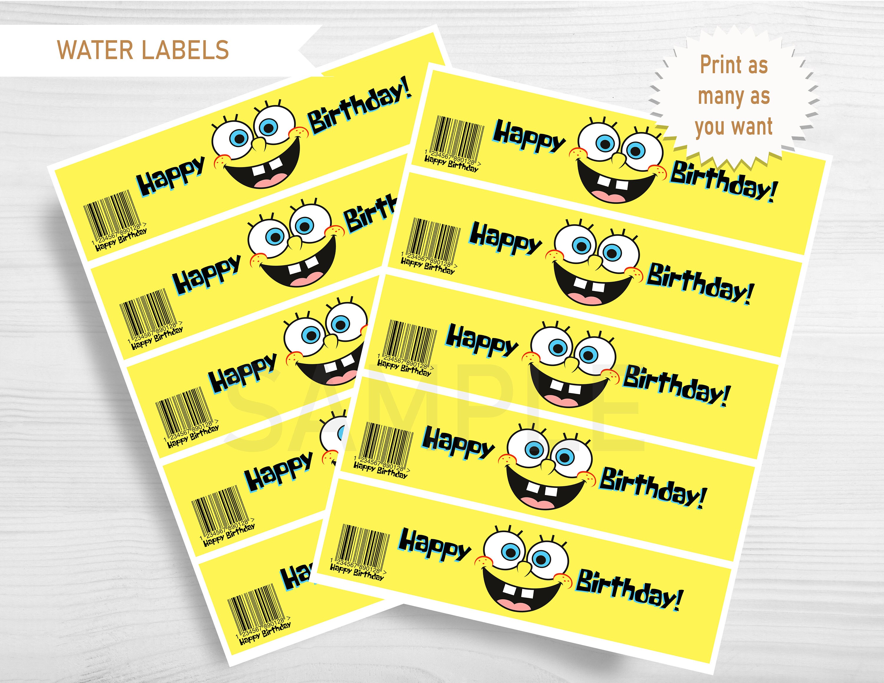 Spongebob Water Labels Instant Download Spongebob Party | Etsy