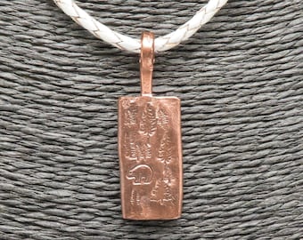 Stamped Copper Pendant with Braided Leather Necklace