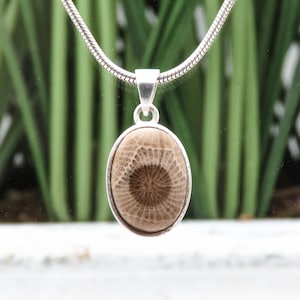 Petoskey Stone Pendant-Sterling Silver-Oval