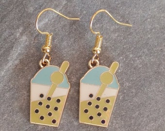 Bubble tea earrings, Hypoallergenic, boba tea, matcha, green tea