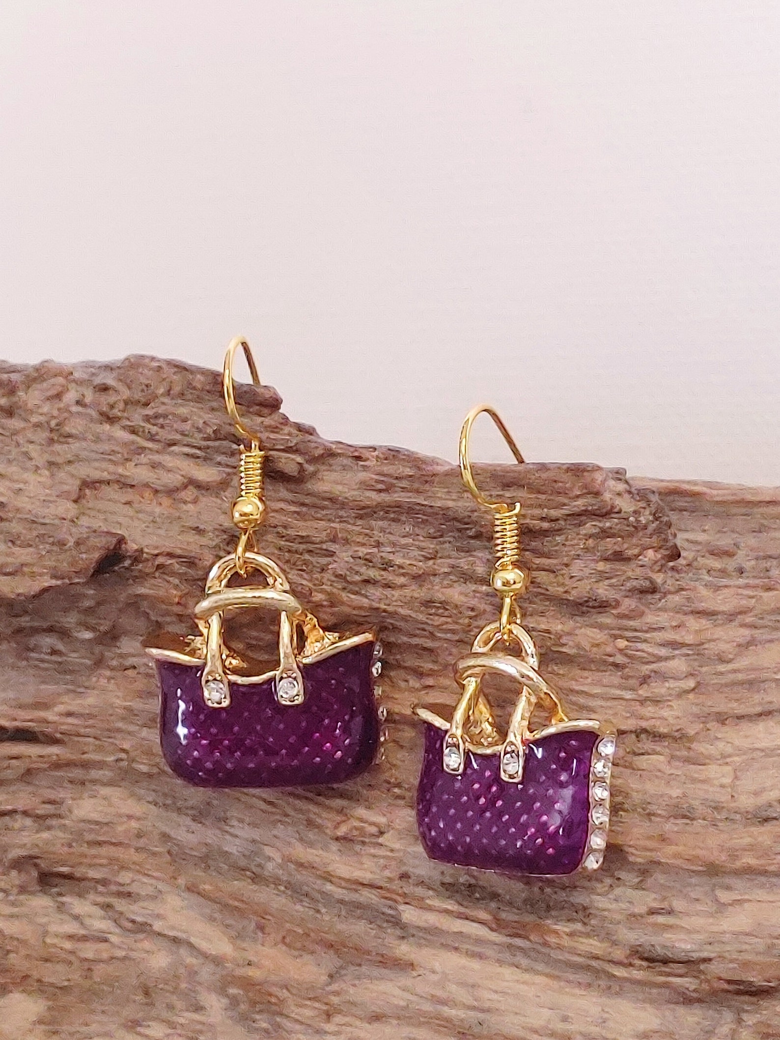 Purple Purse earrings handbag fashion accessory Etsy