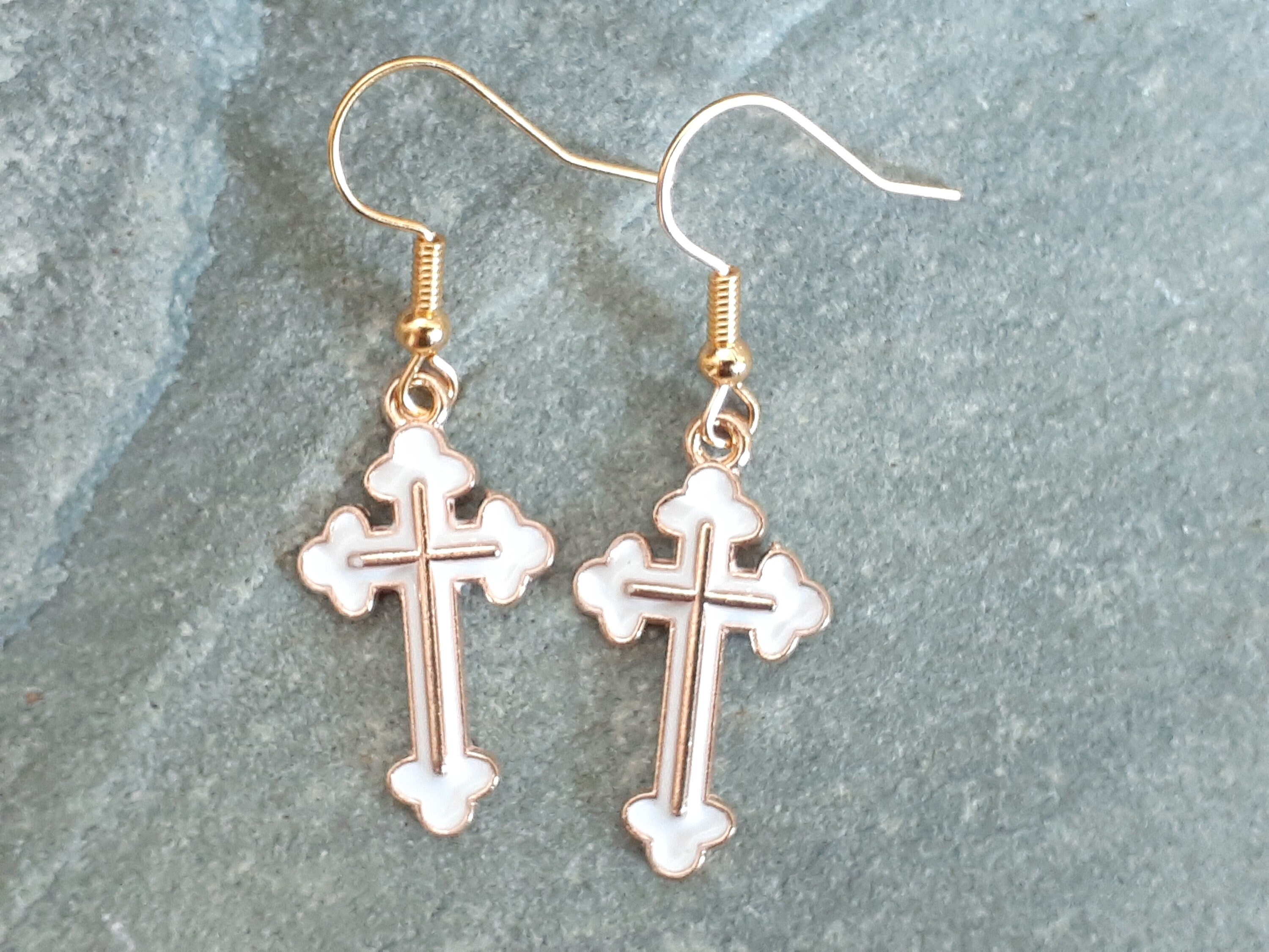White cross earrings Christian earrings baptism gift Etsy