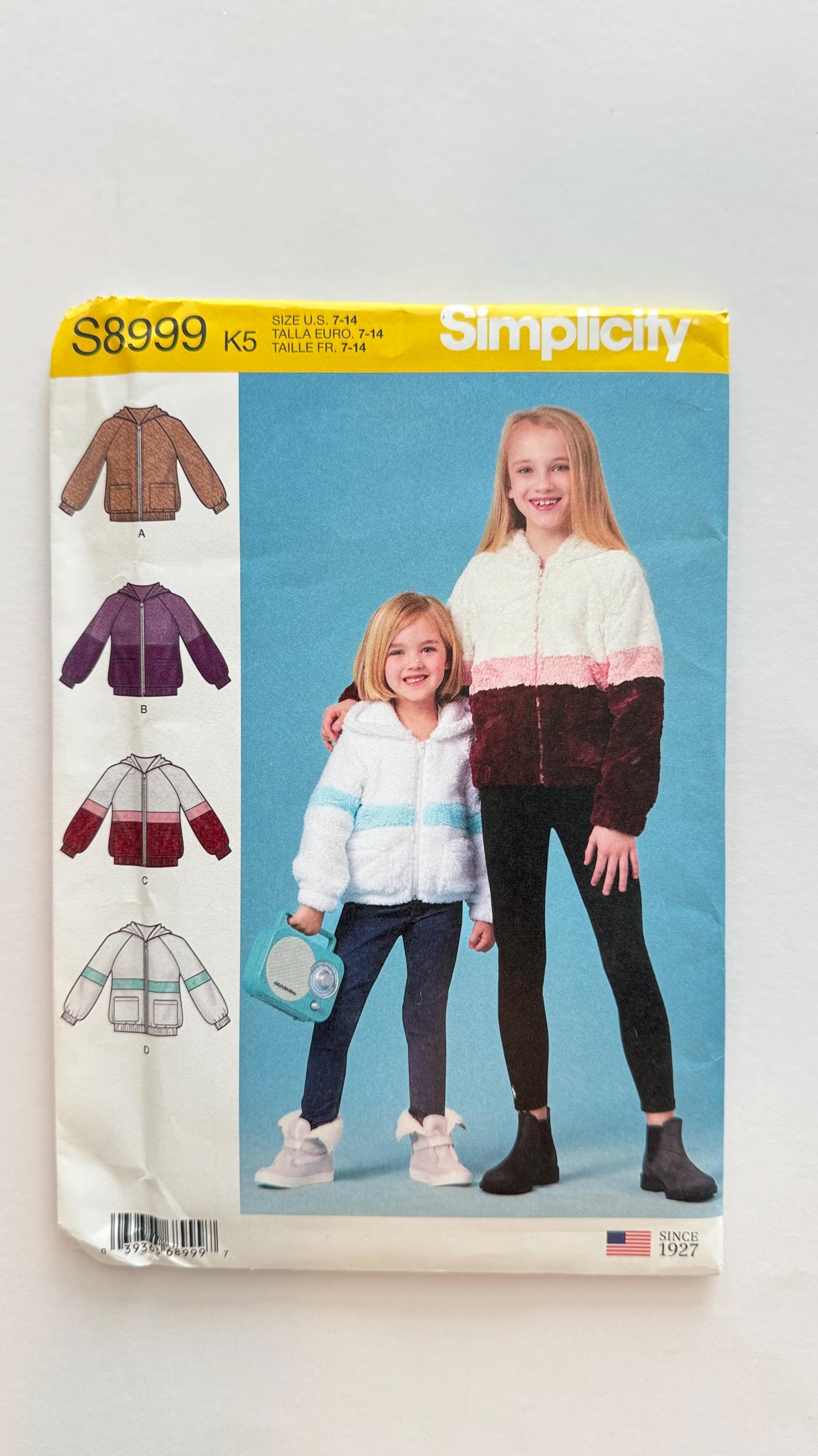 Simplicity S8999 Girls Jacket Sewing Pattern - Fleece & Faux Fur, Size ...