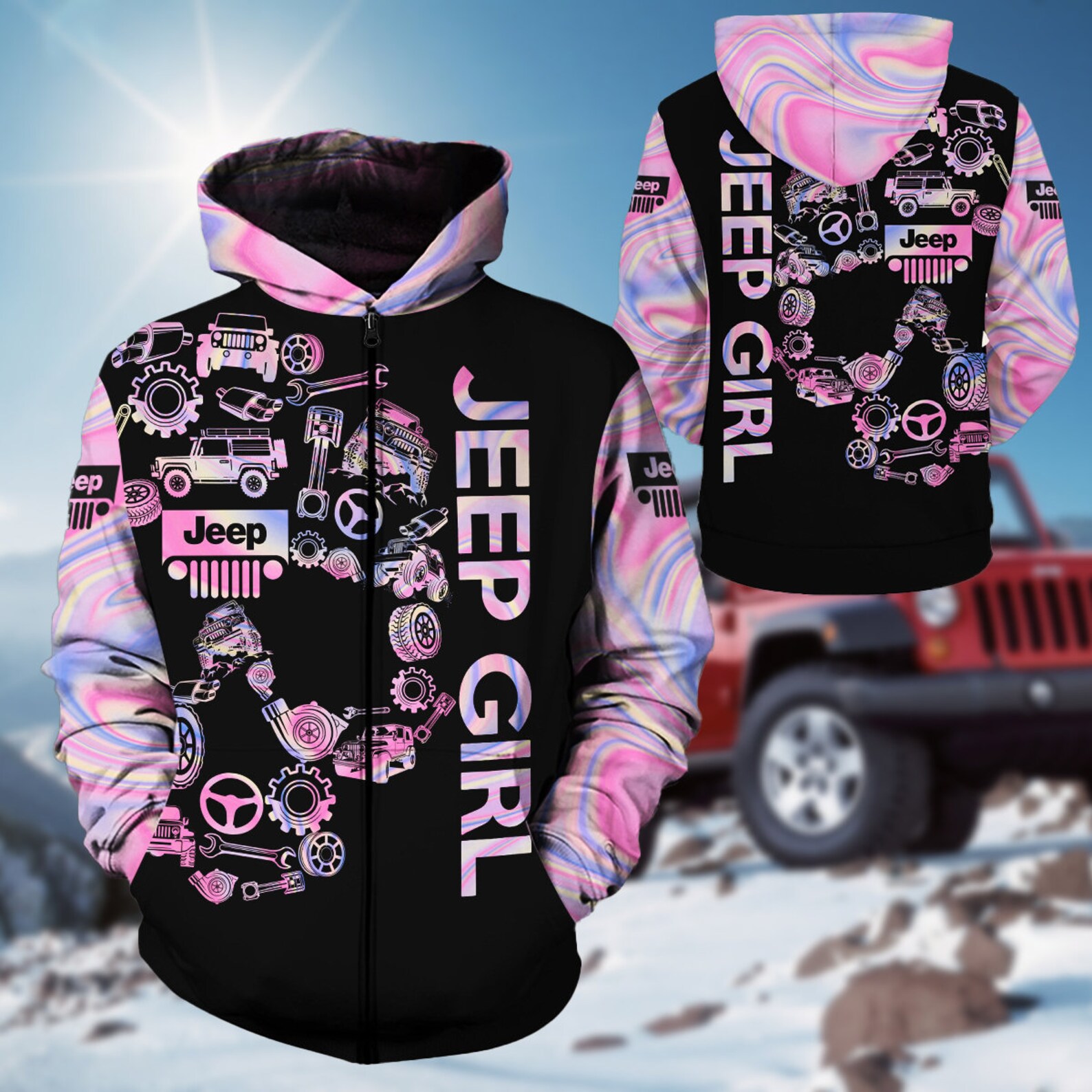 Jeep Girl Hoodie 3D Zip Hoodie Jeep Pink Hoodie Zipped Etsy