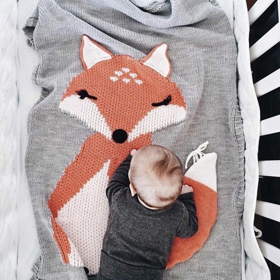 Baby Fox Blanket 03 Years Personalised Baby Throw Baby Etsy UK