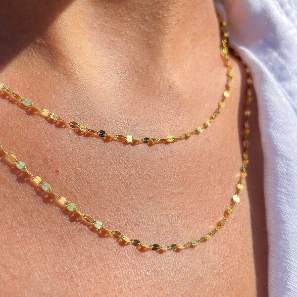 Solid 10k Gold Mirror Necklace - Dainty 10K Gold Layering Chain - Thin 10k Gold Mirror Necklace - Ladies Gold Chain