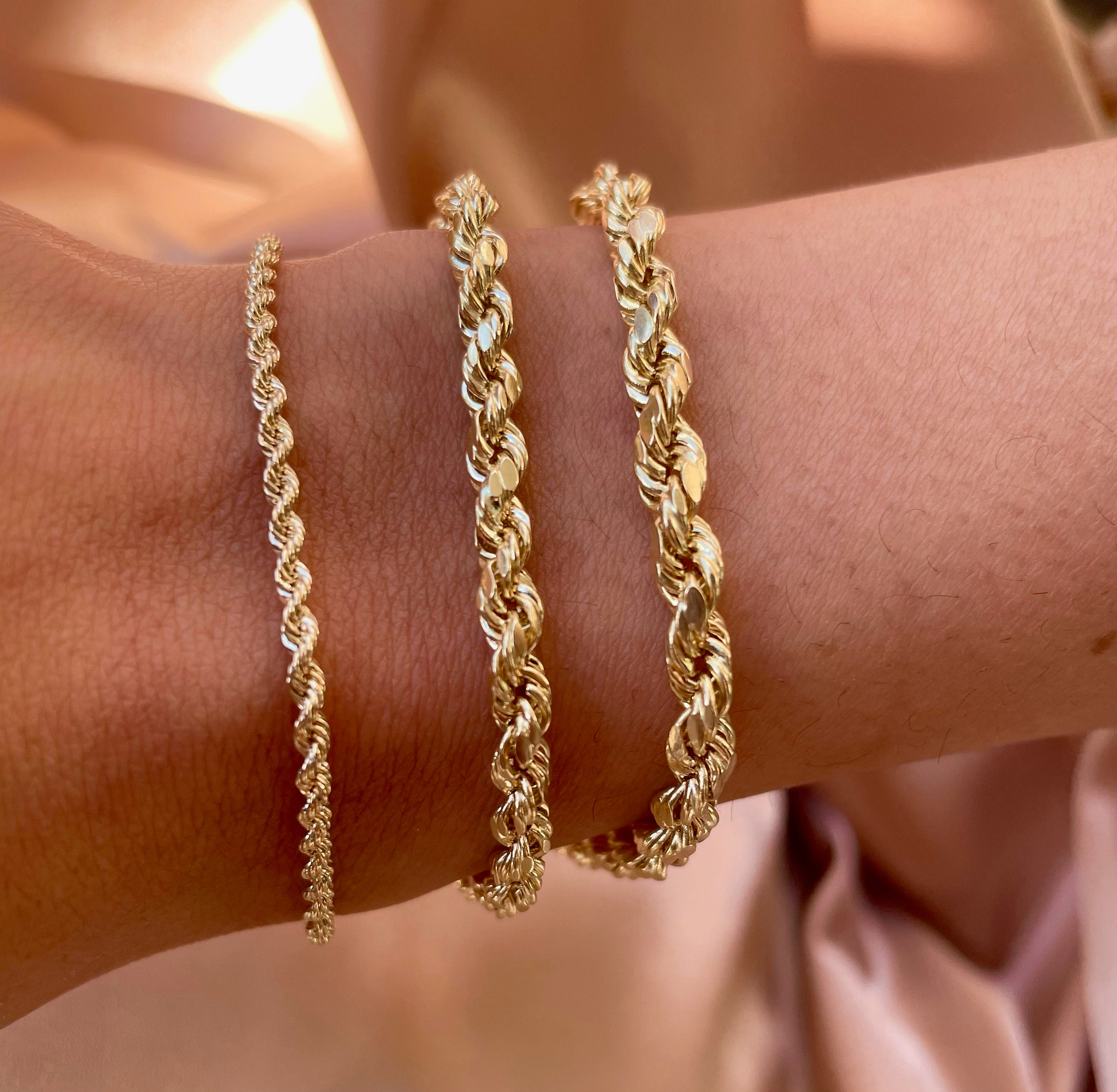 Yellow Gold Rope Chain Bracelet 7 3/4