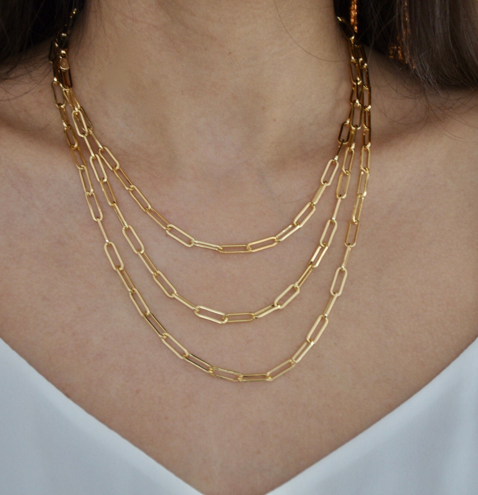 14k Solid Gold Paperclip Necklace 4.0mm 14k Ladies Gold Etsy