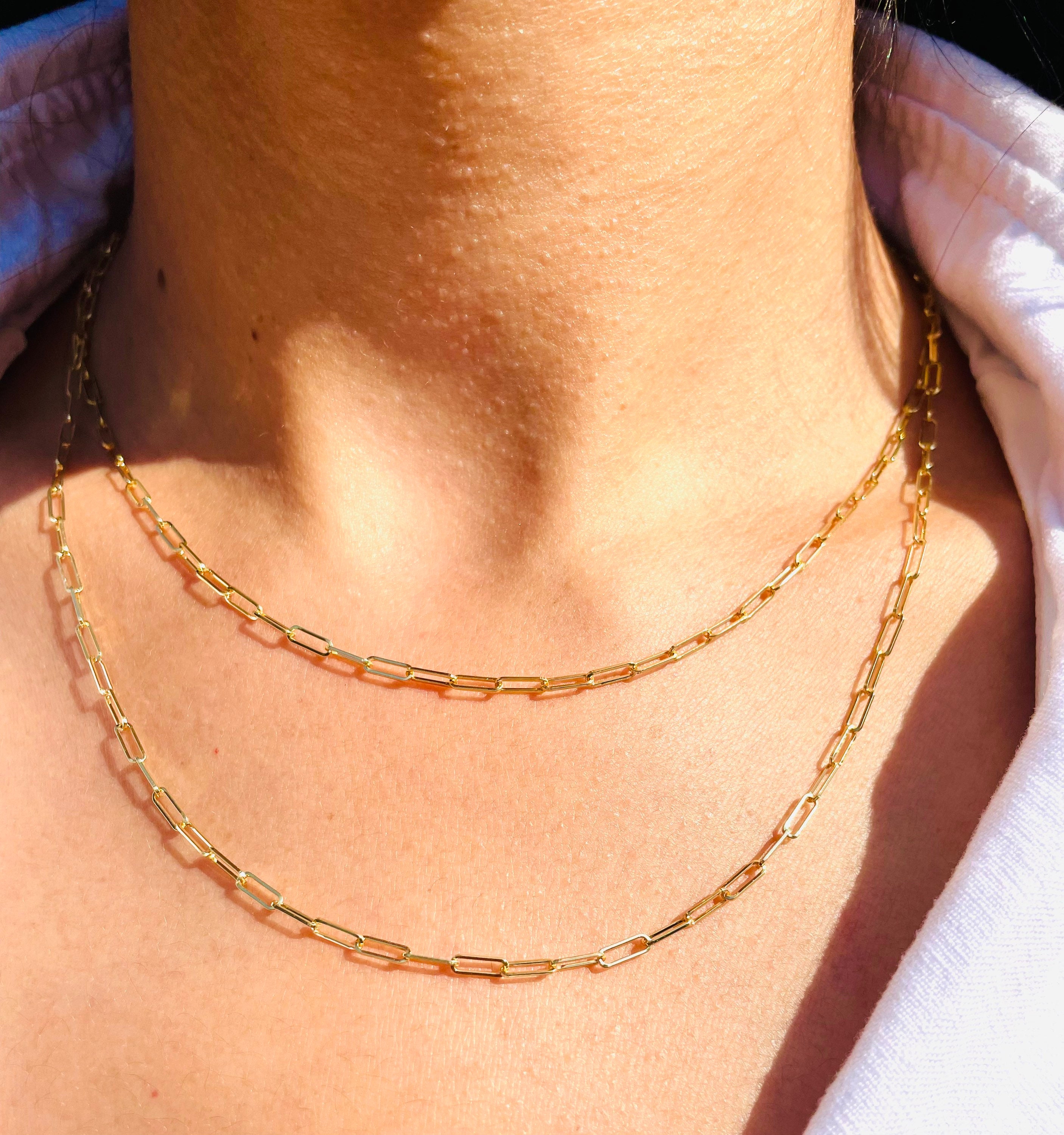 Solid 14k Gold Paperclip Necklace Real 14K Gold Dainty Etsy