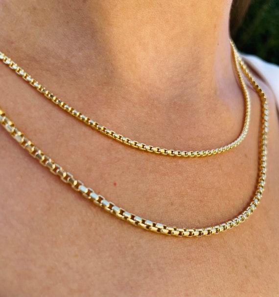 Solid 10k Gold Box Chain Necklace 10k 