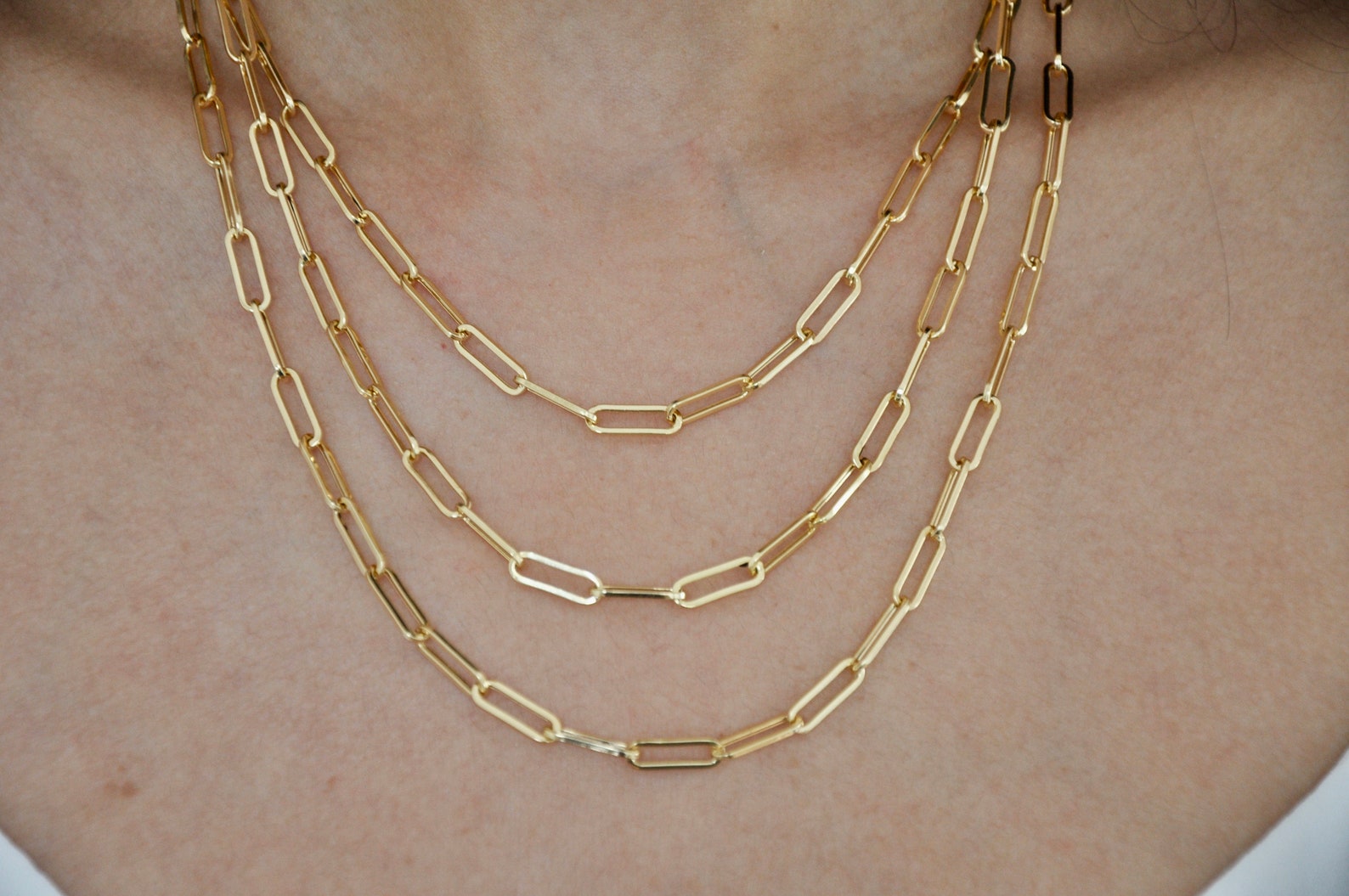 Solid 14k Gold Paperclip Necklace Real 14K Gold Paperclip Etsy