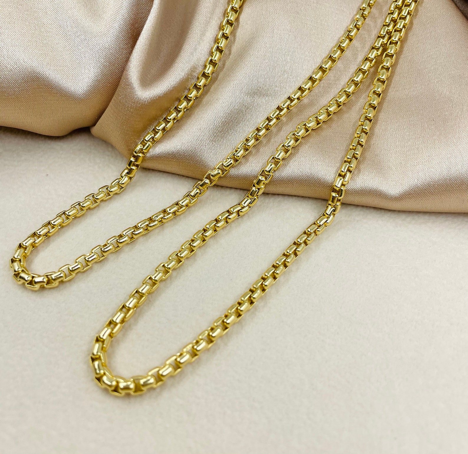 Solid 14k Gold Box Chain Necklace 14k Gold Layering Box Etsy