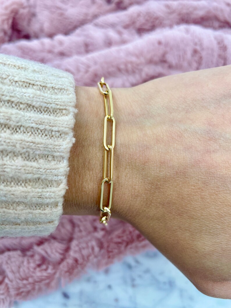 Solid 14k Gold Paperclip Bracelet Chunky 14k Bracelet 4mm Etsy