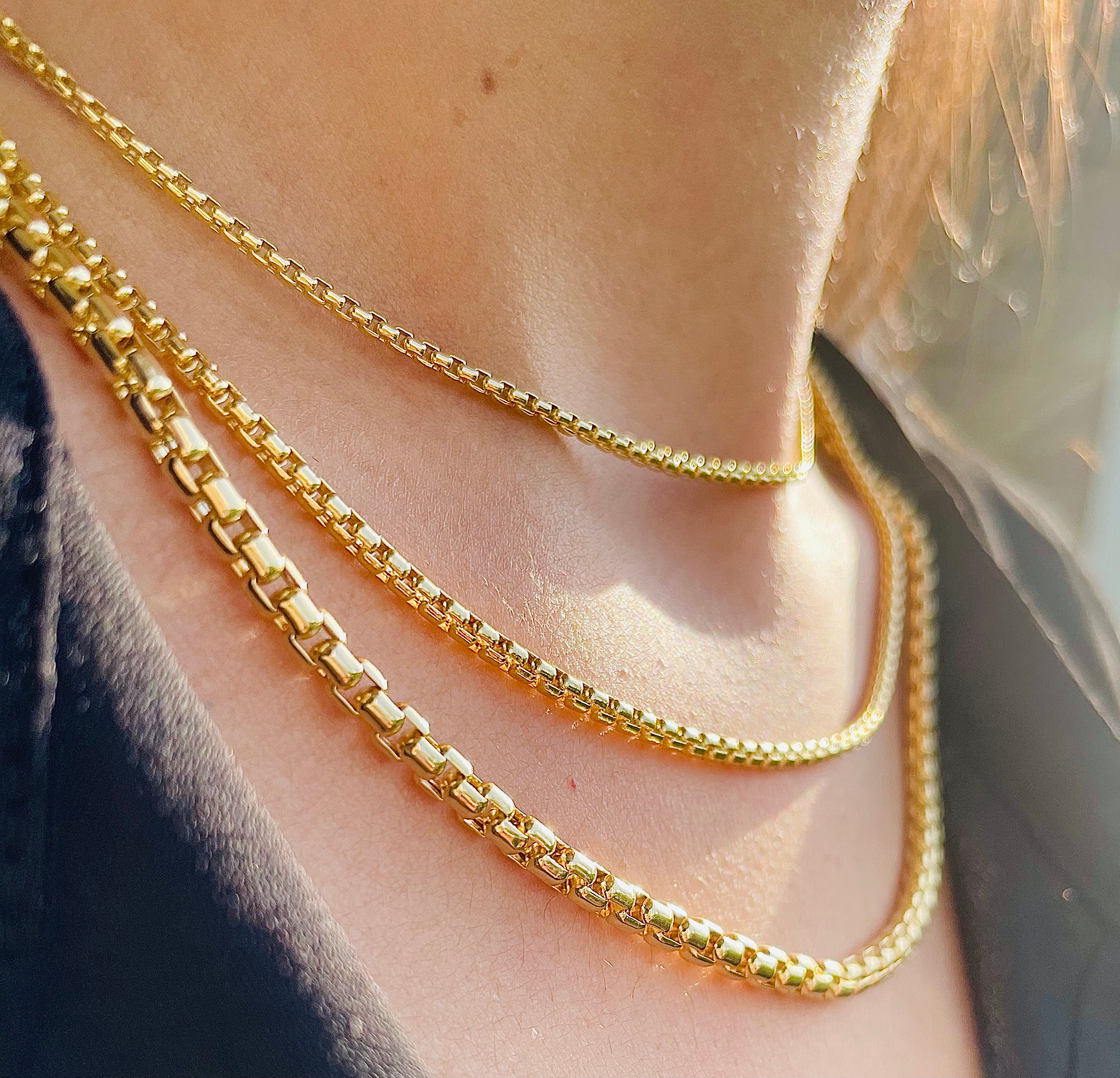 Solid 14k Gold Box Chain Necklace - 14k Gold Layering Box Chain - Ladies Gold Box Chain - Genuine 14k Box Chain - 14k Gold Twist Box Chain