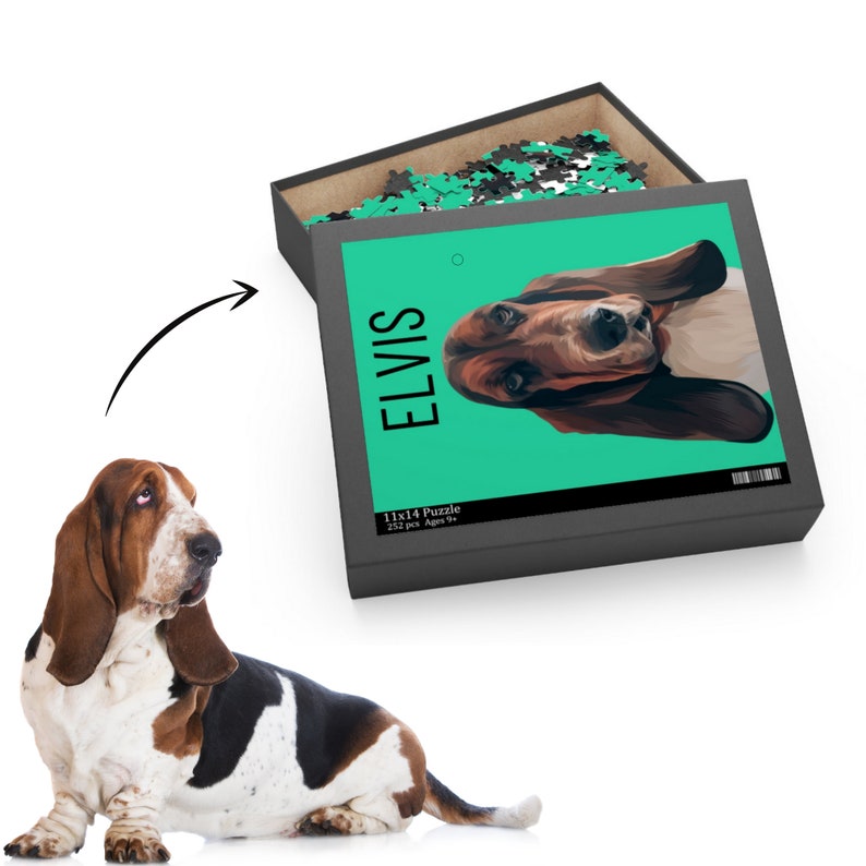 bloodhound dog with his photo on puzzle box