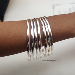 Set of 7 Bangles, Stacking Bangles, Semanarios, Stacking Bracelets, 7 Day Bangles, New Jewelry, Half Round Bangles, Silver Design, Gift Her