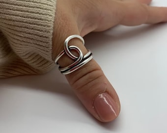 Bagues de pouce épaisses et gros noeuds pour femme - Bagues tissées réglables fines et uniques - Bijoux en argent pour femme - Cadeau de Noël pour elle - Cadeau