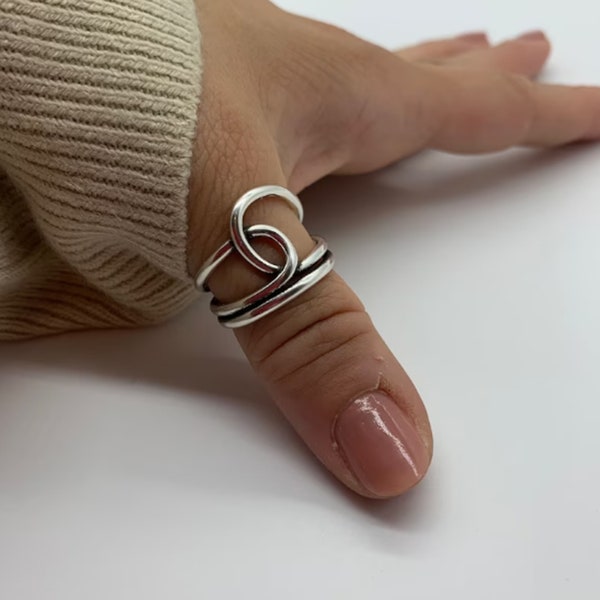 Chunky Big Knot Daumenringe für Frau-Einzigartiger zierlicher verstellbarer gewebter Ring-Silberschmuck für Frau-Weihnachtsgeschenk für Sie-Geschenk