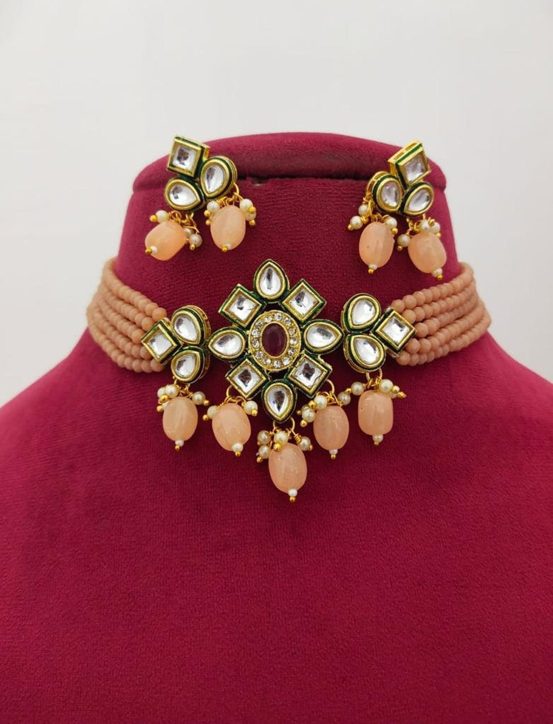Kundan Choker Necklace Indian Choker Necklace Set For Women Etsy