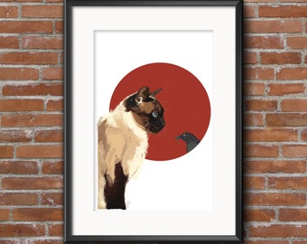 Kat print, digitale download, kamer kunst, huisdier portret, aangepaste kat kunst aan de muur, digitaal kunstbestand, kattenliefhebber uniek cadeau, siamese kat