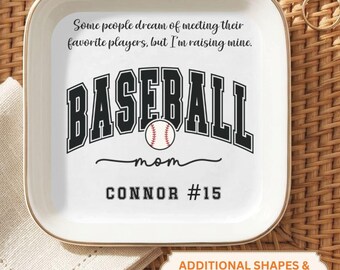Personalized Baseball Mom with Kid name and jersey number Jewelry Dish,Game Day Mom Ring Dish for Baseball,Gift for Mom,Baseball Keepsake