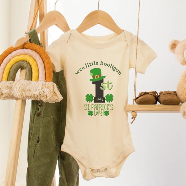 Wee Little Hooligan Baby bodysuit,1st St. Patrick's Day Baby Bodysuit,Cute St. Patrick's Natural Infant Shirt,Vintage  Natural Irish Baby