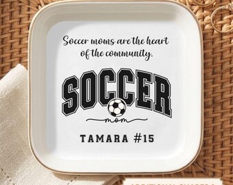 Personalized Soccer Mom with Kid name and jersey number,Mom Jewelry Dish,Game Day Mom Ring Dish for Soccer,Gift for Mom,Soccer Keepsake