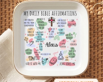 Personalized Christian Gifts,Bible Daily Affirmations Sentimental Gift,Personalized Name Jewelry Dish,Trinket Tray,Ceramic Dish,Faith Gifts