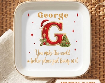 You Make the World A Better Place Jewelry Dish,Christmas Gift,Personalized  Initial Trinket Tray,Holiday Gift,Ring Holder Keepsake