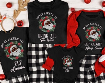 Brown Santa Pajamas Black Shirt,Christmas Pajamas Family,Christmas Shirts African American,Black Santa Shirts,Matching Family Shirts
