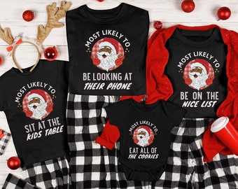 African American Family Matching Christmas Shirts Most Likely To Funny Group Christmas Holiday Shirts,Black Santa Pajamas,matching christmas