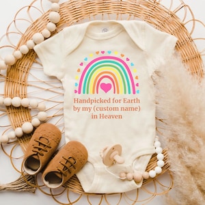 Handpicked for Earth by my name baby bodysuit,Great Grandma Grandpa in Heaven Bodysuit,Custom Natural Baby Bodysuit,Rainbow Baby Shower Gift
