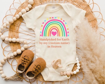 Handpicked for Earth by my name baby bodysuit,Great Grandma Grandpa in Heaven Bodysuit,Custom Natural Baby Bodysuit,Rainbow Baby Shower Gift