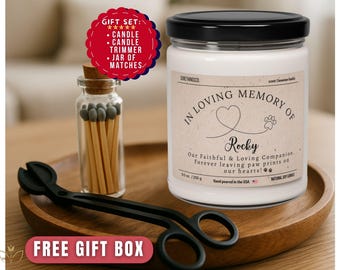Personalized Pet Memorial Gift,Soy Wax Candle Gift Set,Trimmer & Matches,Custom Loss of Pet Sympathy Gift,Pet Loss,Bereavement Candle