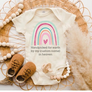 Handpicked for Earth by my name baby bodysuit,Great Grandma Grandpa in Heaven Bodysuit,Custom Natural Baby Bodysuit,Rainbow Baby Shower Gift
