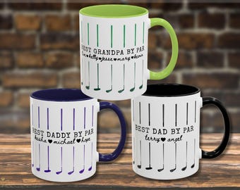Custom Dad Grandpa Ceramic Mug,Dads Mug with Kids Names Coffee Cup,Best Dad By Par Golf Father's Day Gift for Dad,Grandpa,Husband Gift