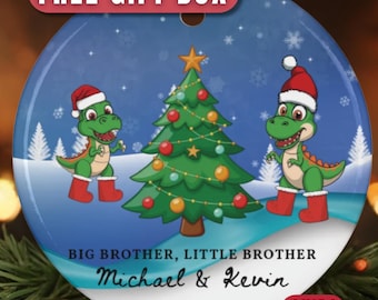 Big Brother-Little Brother Christmas Ornament, Personalized Sibling First Christmas Dinosaur Boys Christmas Ornament,Dinosaur  Ornament