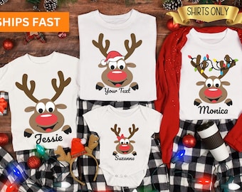 Reindeer Family Christmas Shirt,Personalized Christmas Family Shirt,Custom Family Name Tee,Funny Christmas Tee,Gift for Christmas,Xmas Gift