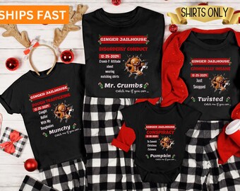 Custom Family Christmas Shirt,Matching Christmas Outfits,Funny Gingerbread Inmate Christmas Party Tees,Matching Family Christmas Shirts