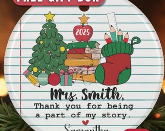 Teacher Christmas Ornament,Custom Teacher Gift,Thank You Gift for Teacher,Teacher Appreciation Gift,Personalized Keepsake Ornament