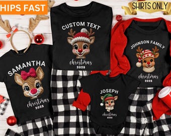 Reindeer Faux Yarn Christmas Shirt,Family Christmas Shirt,Custom Christmas,Matching Family Shirts,Reindeer Family Holiday,Christmas 2025