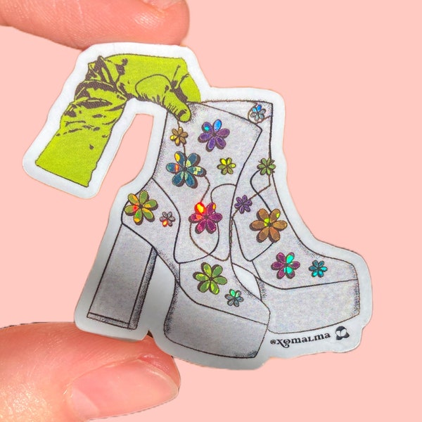 Groovy Boots Sticker Retro 60s & 70s Glittery Mini Vinyl Stickers | Die-Cut Window, Skateboard, Car, Laptop Glossy Finish