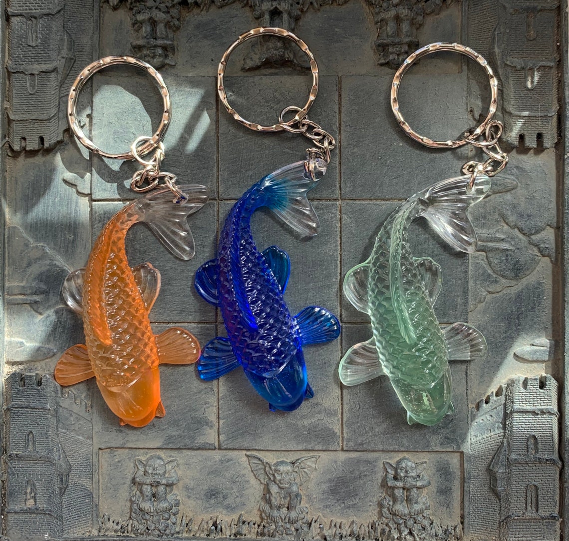 Handmade resin keychain/keyring koi fishes with different Etsy
