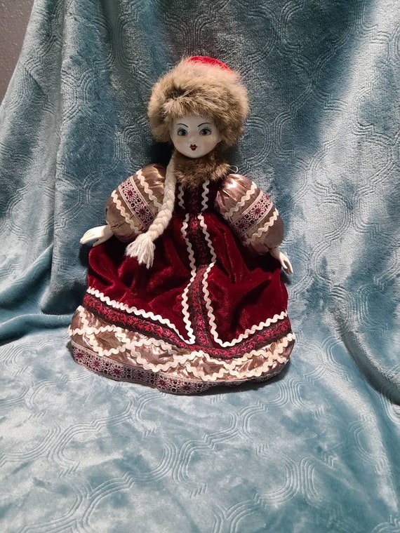 Vintage 16 inch Russian Doll. Porcelain Doll with fur hat Etsy