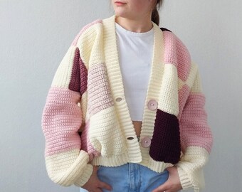 CARDIGAN ROSE À PATCHWORK